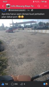 Jalan Jenderal Sudirman Dekat SPBU Berlobang, Warga: Apa Harus Open Donasi?